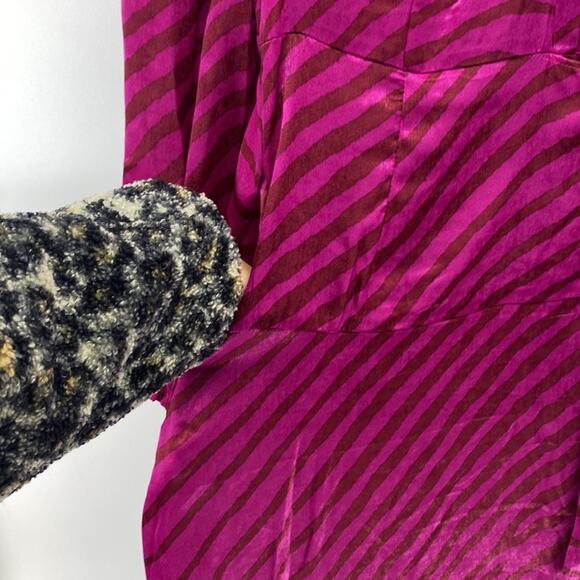 Melloday pink brown zebra print faux wrap puff sleeve midi dress  size s - Picture 6 of 9